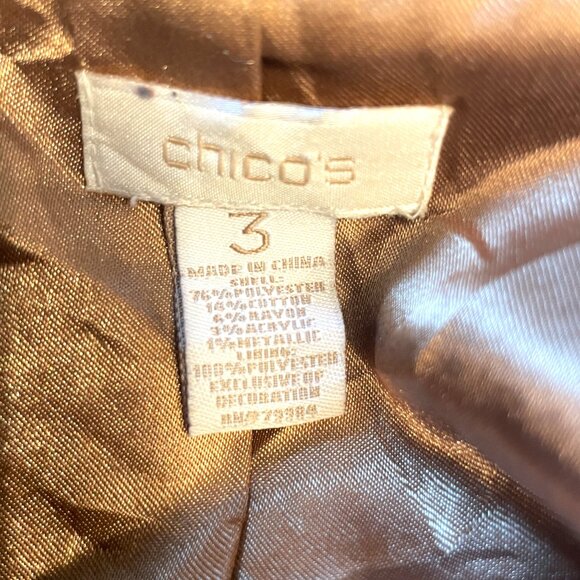 Chico's Metallic Jacket Sz 3 / XL Lined Full Zip Pockets Rustic Steampunk EUC - Picture 5 of 7